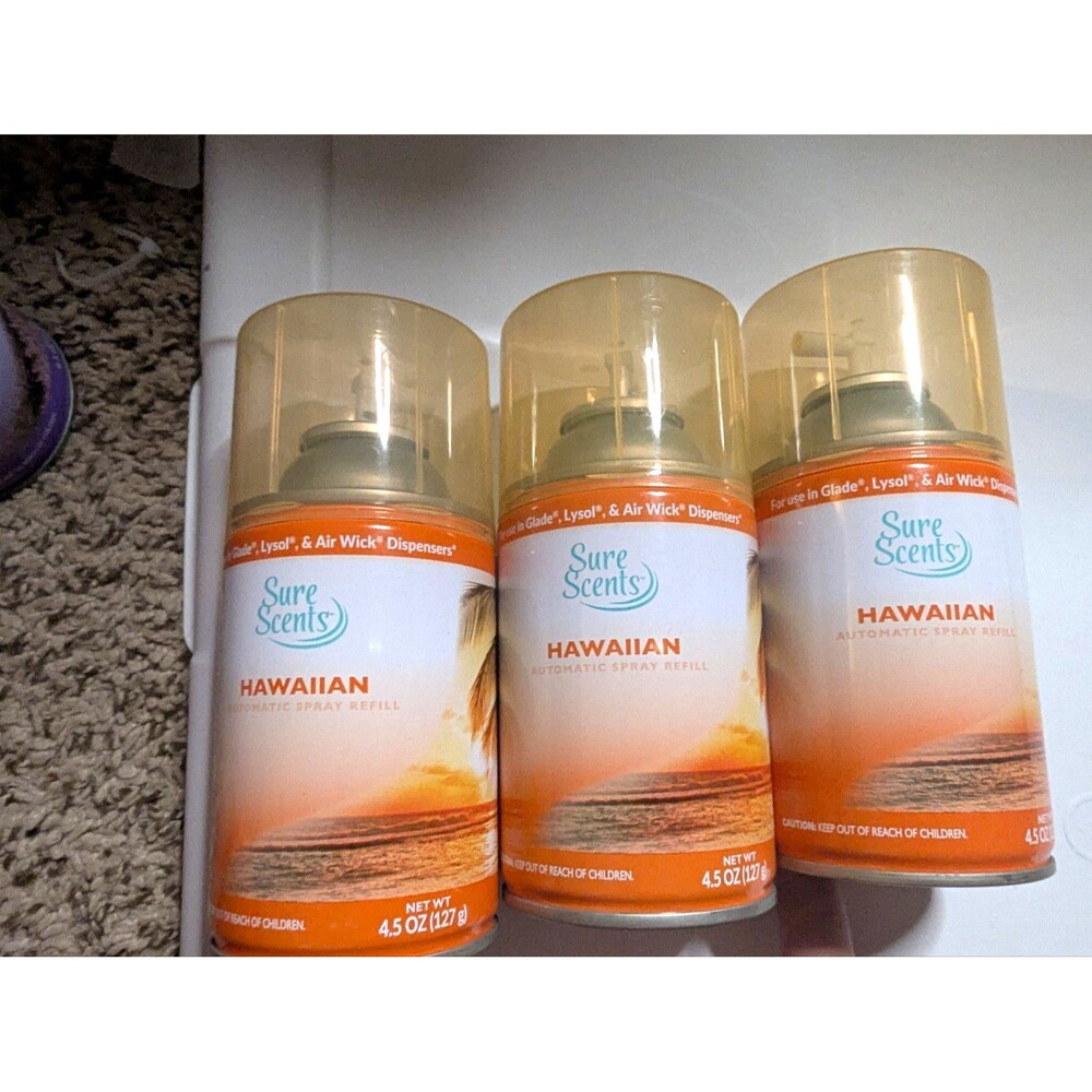 Lot of 3 Sure Scents Hawaiian Automatic Spray Refills 4.5oz Air Freshener
